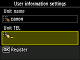 User information settings screen